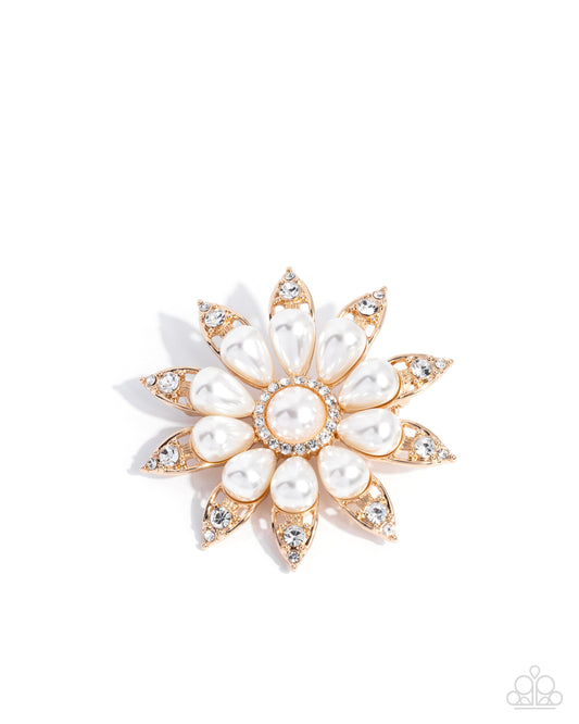 Timeless Tribute - Gold - Paparazzi Flower Brooch
