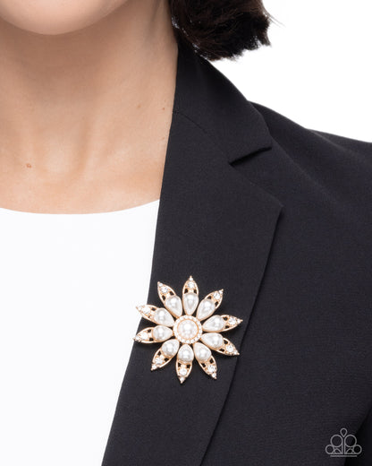 Timeless Tribute - Gold - Paparazzi Flower Brooch