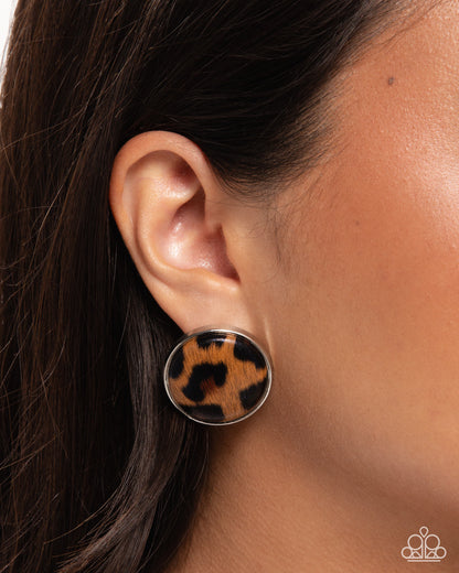 Cheetah Centerpiece - Brown - Paparazzi Earrings