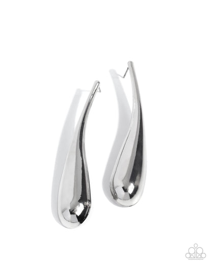 Elongated Effort - Silver - Paparazzi Earrings