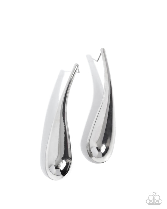 Elongated Effort - Silver - Paparazzi Earrings