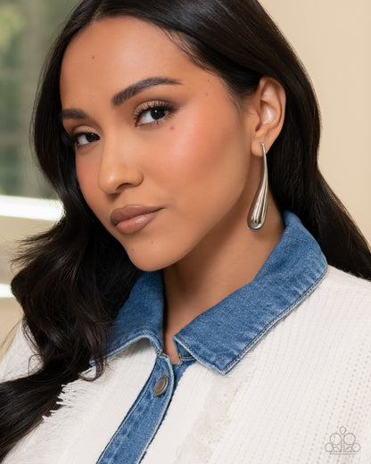 Elongated Effort - Silver - Paparazzi Earrings