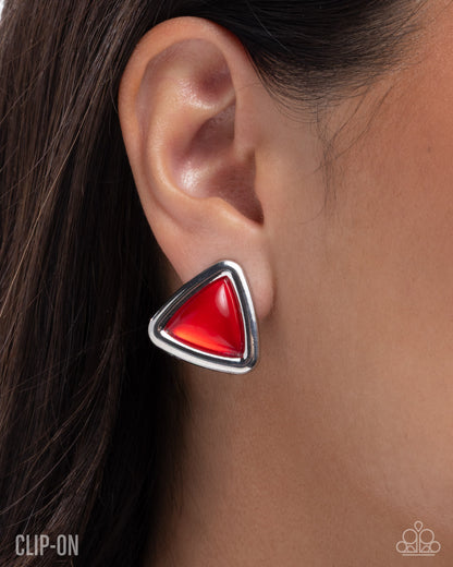 Triangular Taste - Red - Paparazzi Clip Ons