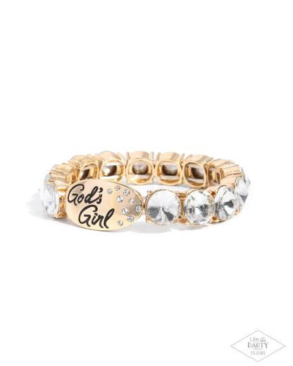 God's Girl - Gold - Choker Necklace, God's Grace Gold -Bracelet and Shine with Purpose Gold Hoop Earrings (3-Piece Set)