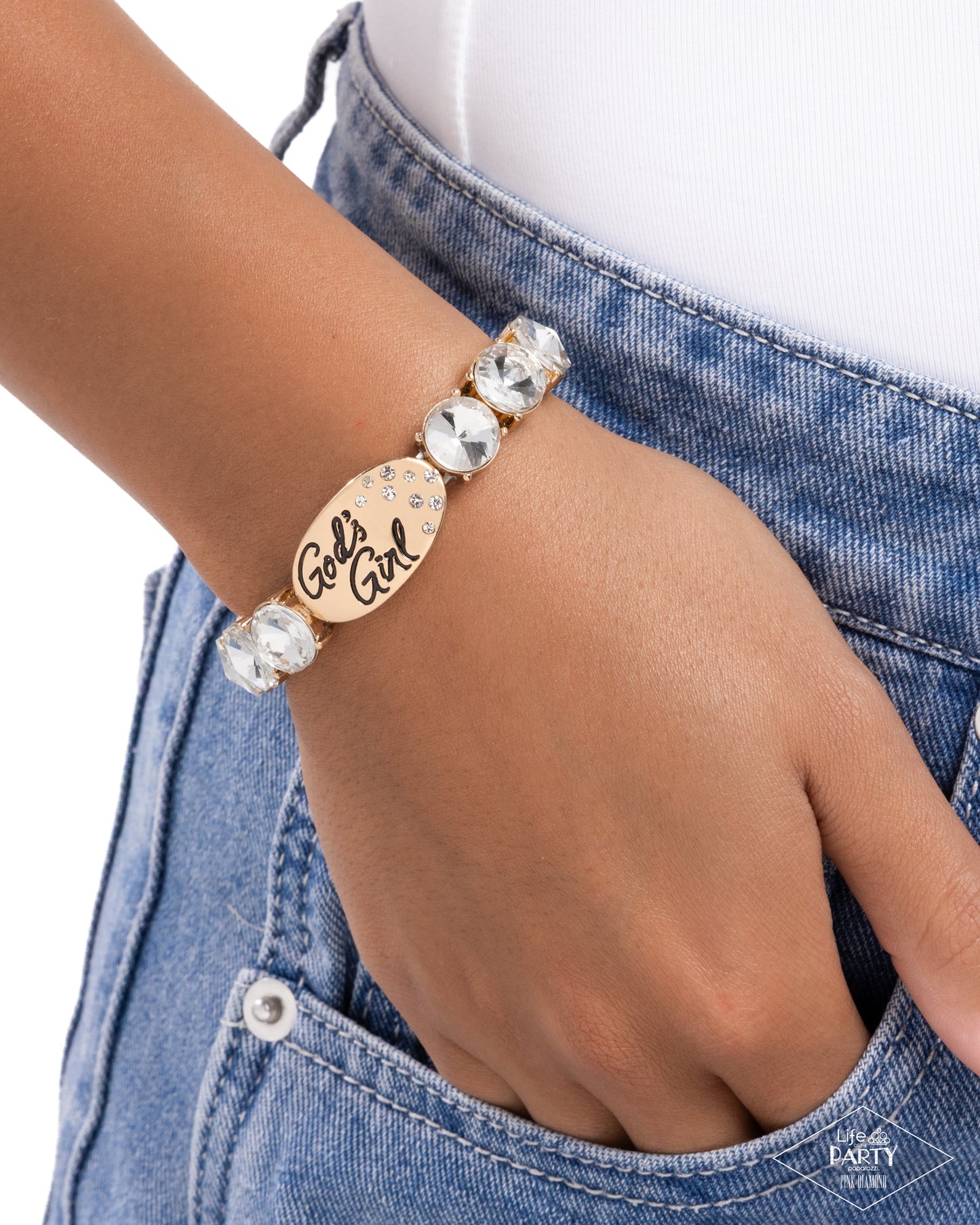God's Girl - Gold - Choker Necklace, God's Grace Gold -Bracelet and Shine with Purpose Gold Hoop Earrings (3-Piece Set)