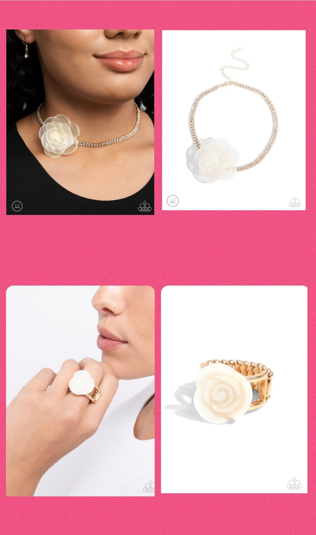 Rosy Range - Gold Choker Necklace and Top-SHELL Shine - Gold Ring
