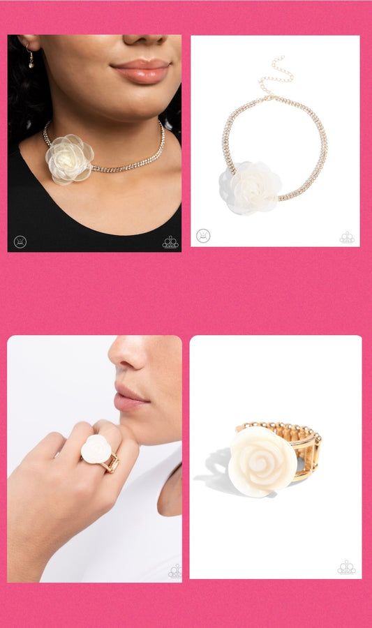 Rosy Range - Gold Choker Necklace and Top-SHELL Shine - Gold Ring