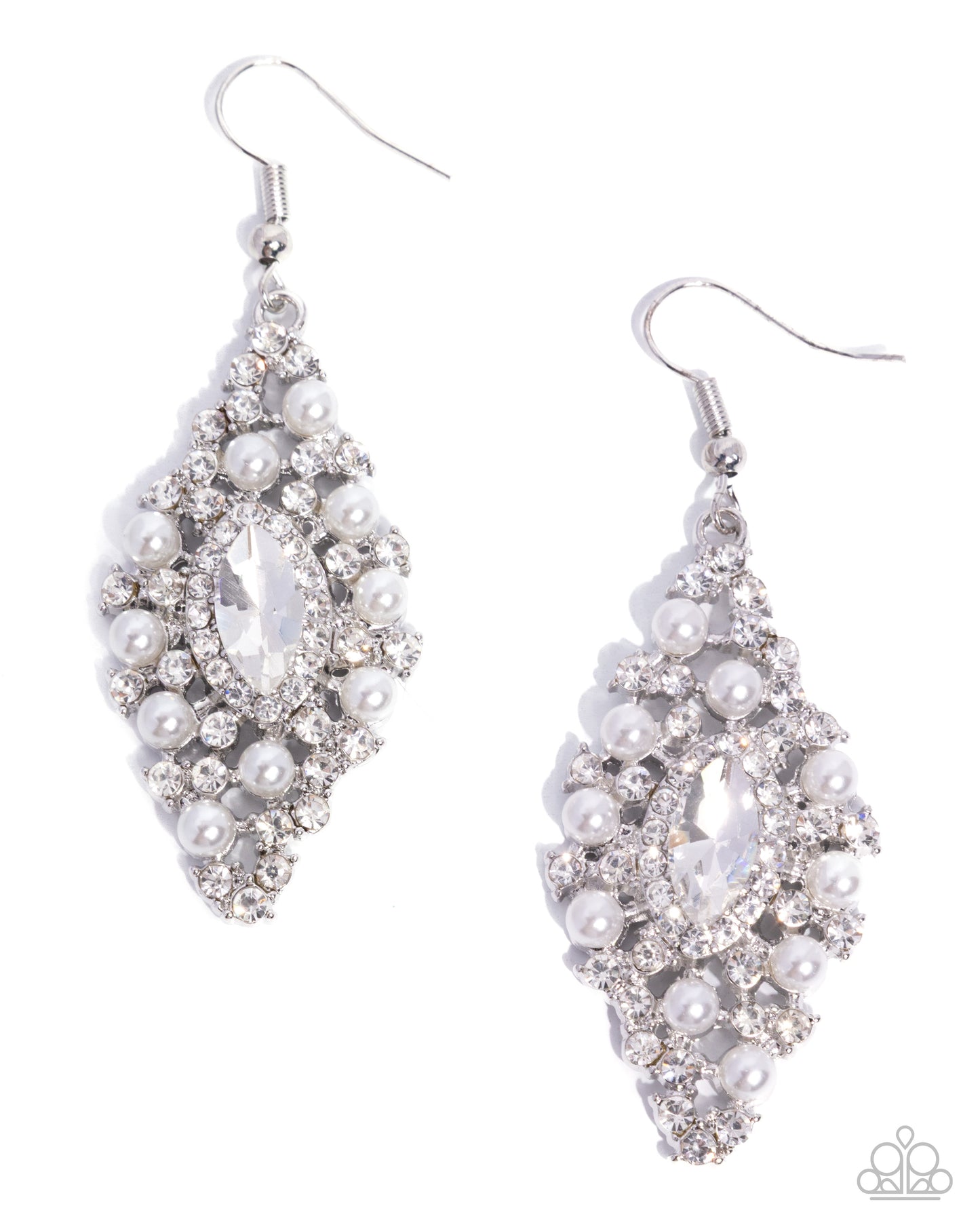 Scintillating Spiral - White Necklace and Palatial Promenade - White Earrings Set