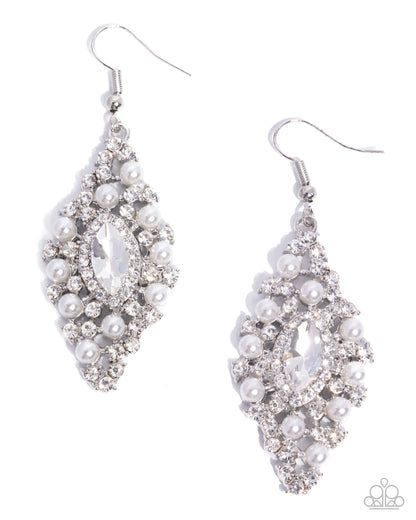 Scintillating Spiral - White Necklace and Palatial Promenade - White Earrings Set