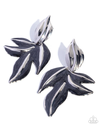 Leafy Lineup - Black - Paparazzi Post Back Earrings