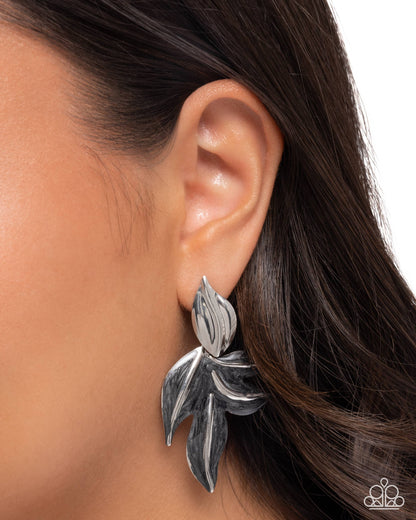 Leafy Lineup - Black - Paparazzi Post Back Earrings