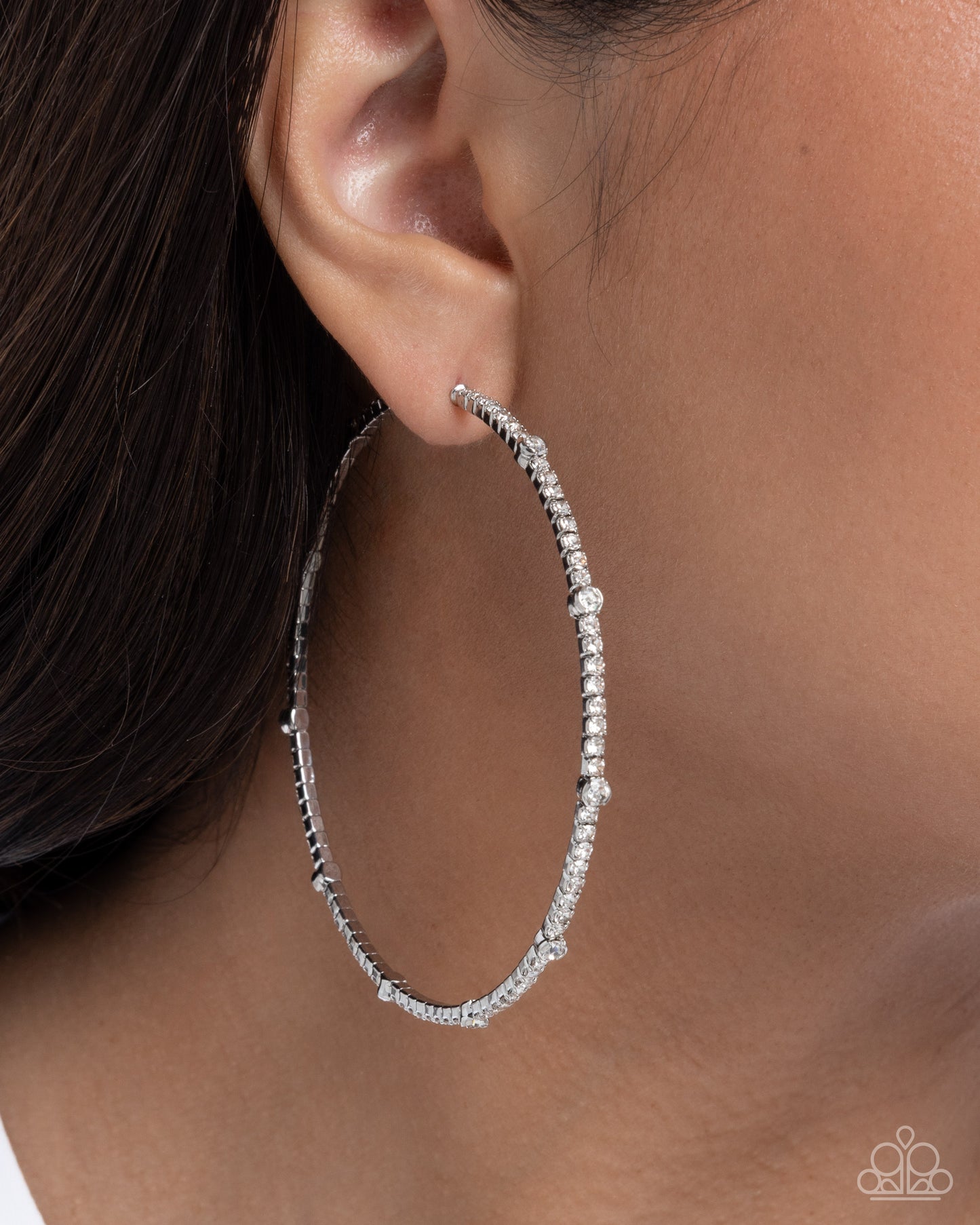 Sensational Squares - White - Paparazzi Hoop Earrings