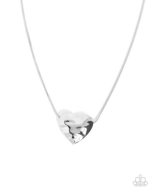 Cavalier Cupid - Silver - Paparazzi Heart Necklace