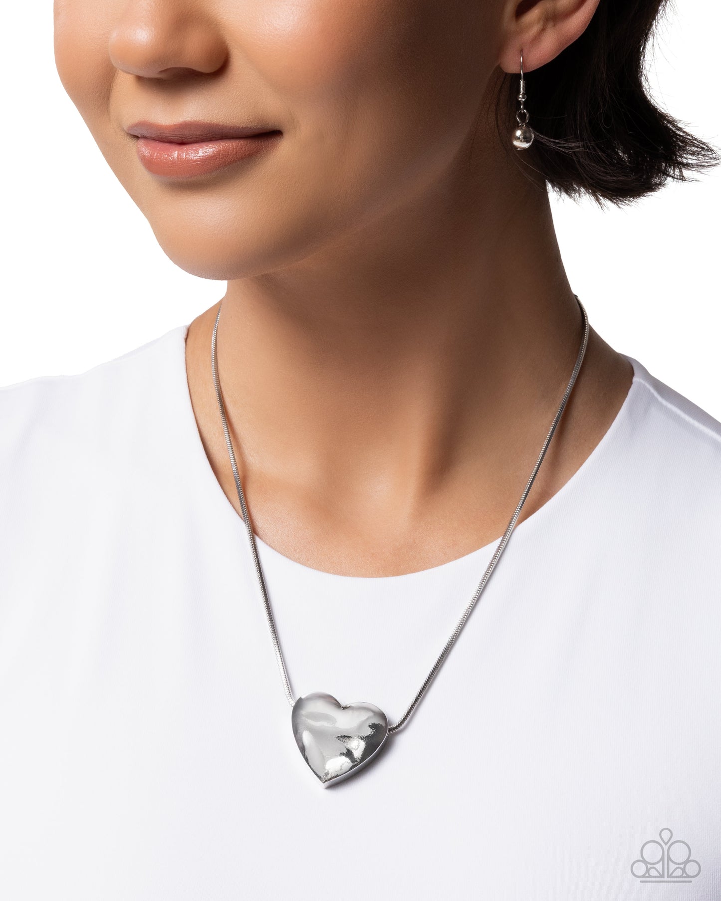 Cavalier Cupid - Silver - Paparazzi Heart Necklace