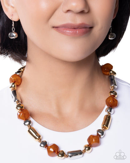 Danger Zone Delight - Brown - Necklace and Exquisite Elegance Earrings (2-Piece Set)