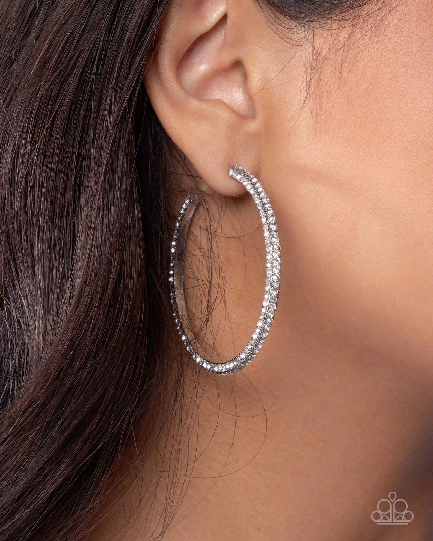 Solemn Shimmer - White - Paparazzi Hoop Earrings