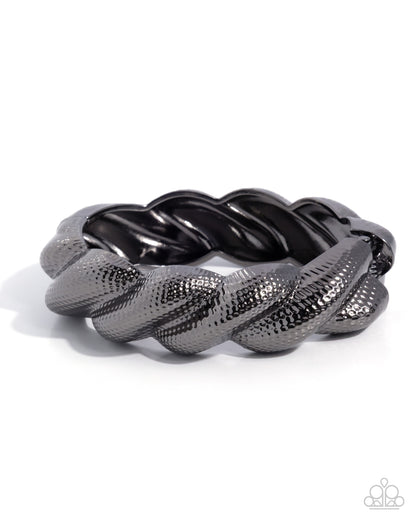 Brazen Braid - Black - Paparazzi Hinged Bracelet