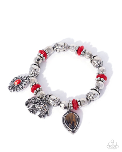 Eager Elephant - Red - Paparazzi Bracelet