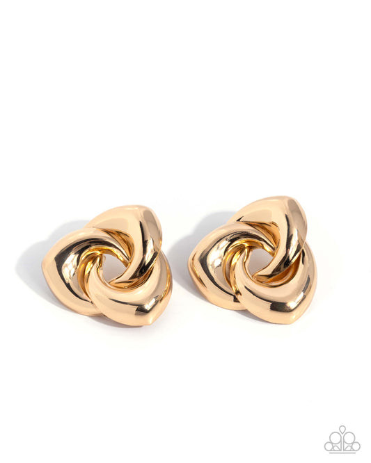 Powerful Polish - Gold - Paparazzi Post Earrings
