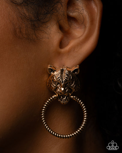 Tangible Tiger - Gold - Paparazzi Post Earrings