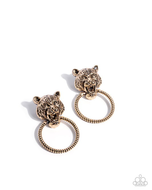 Tangible Tiger - Gold - Paparazzi Post Earrings