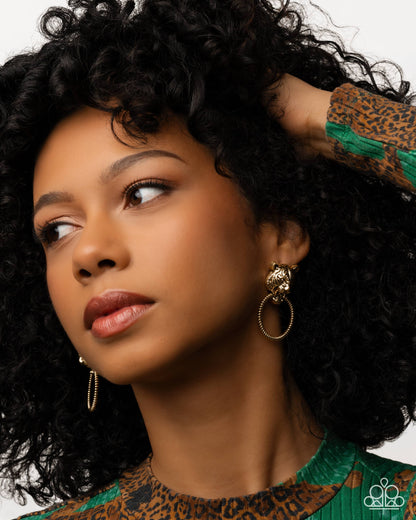 Tangible Tiger - Gold - Paparazzi Post Earrings