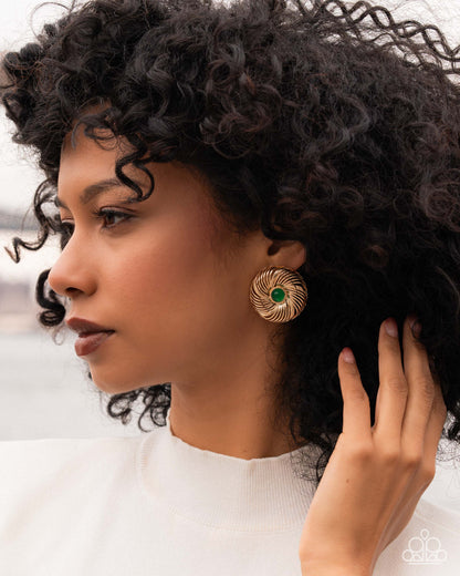 Stubborn Spirals - Green - Paparazzi Clip On Earrings