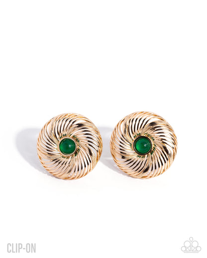 Stubborn Spirals - Green - Paparazzi Clip On Earrings