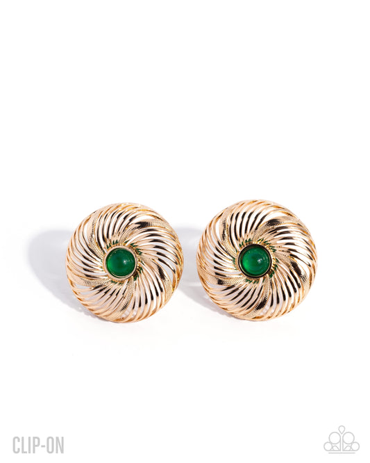 Stubborn Spirals - Green - Paparazzi Clip On Earrings