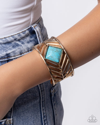 Coming Soon - Rustic Red Carpet - Gold Necklace and Square Spell Gold Cuff Bracelet Set (2-Piece)