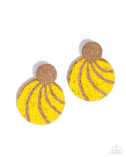 Woven Waltz - Yellow - Paparazzi Post Earrings