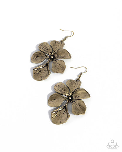Petaled Phrase - Brass - Paparazzi Earrings