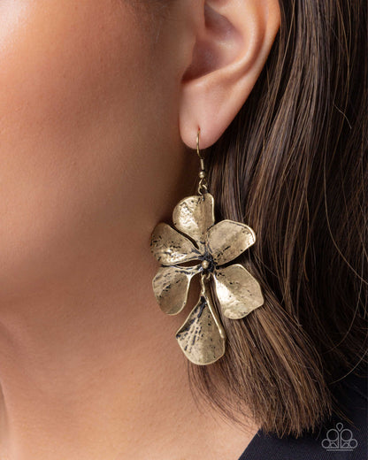 Petaled Phrase - Brass - Paparazzi Earrings