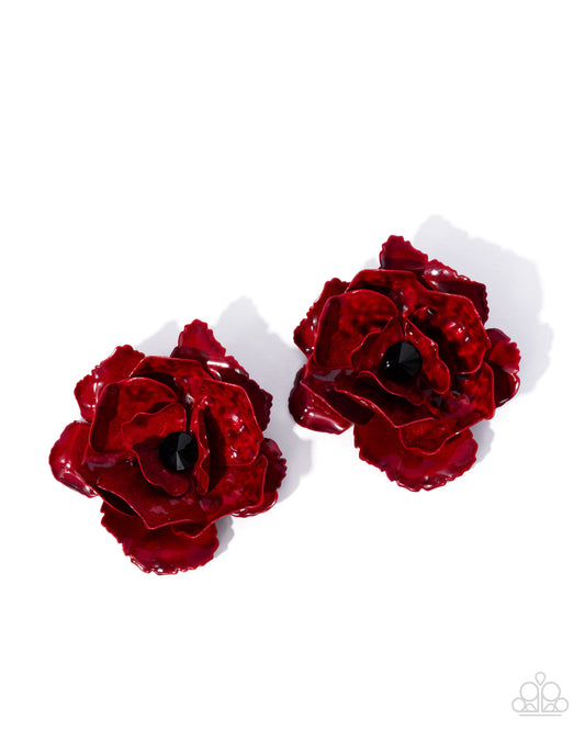 Baffling Blooms - Red - Paparazzi Post Earrings
