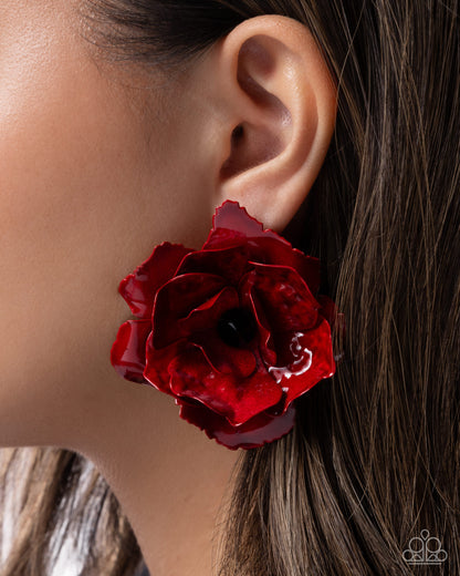 Baffling Blooms - Red - Paparazzi Post Earrings