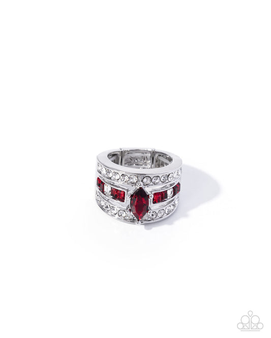 Stacked Spirit - Red - Paparazzi Ring