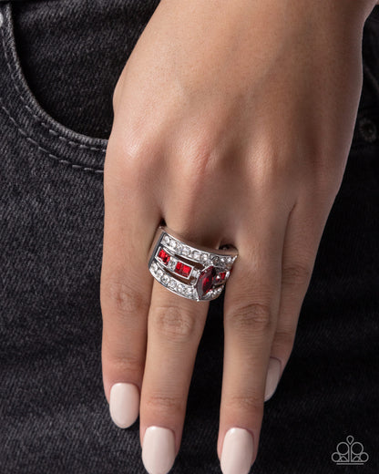 Stacked Spirit - Red - Paparazzi Ring