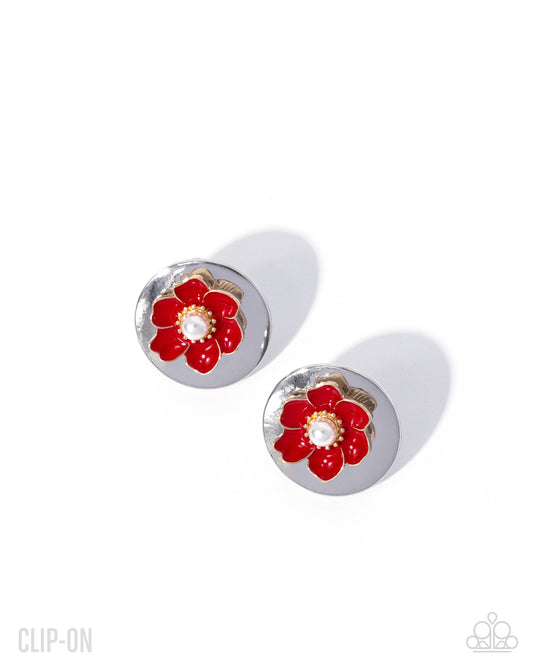 Blooming Breakdown - Red - Clip On Earrings
