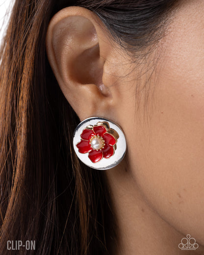 Blooming Breakdown - Red - Clip On Earrings