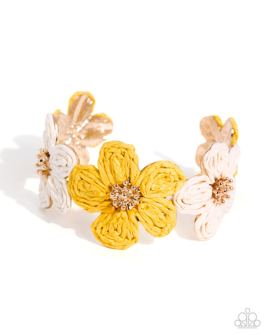 Rustic Raffia - Yellow - Paparazzi Cuff Bracelet