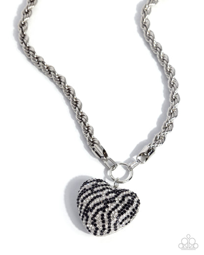 Striped Selfie - Black Necklace and Striped Sentiment Black Bracelet Set