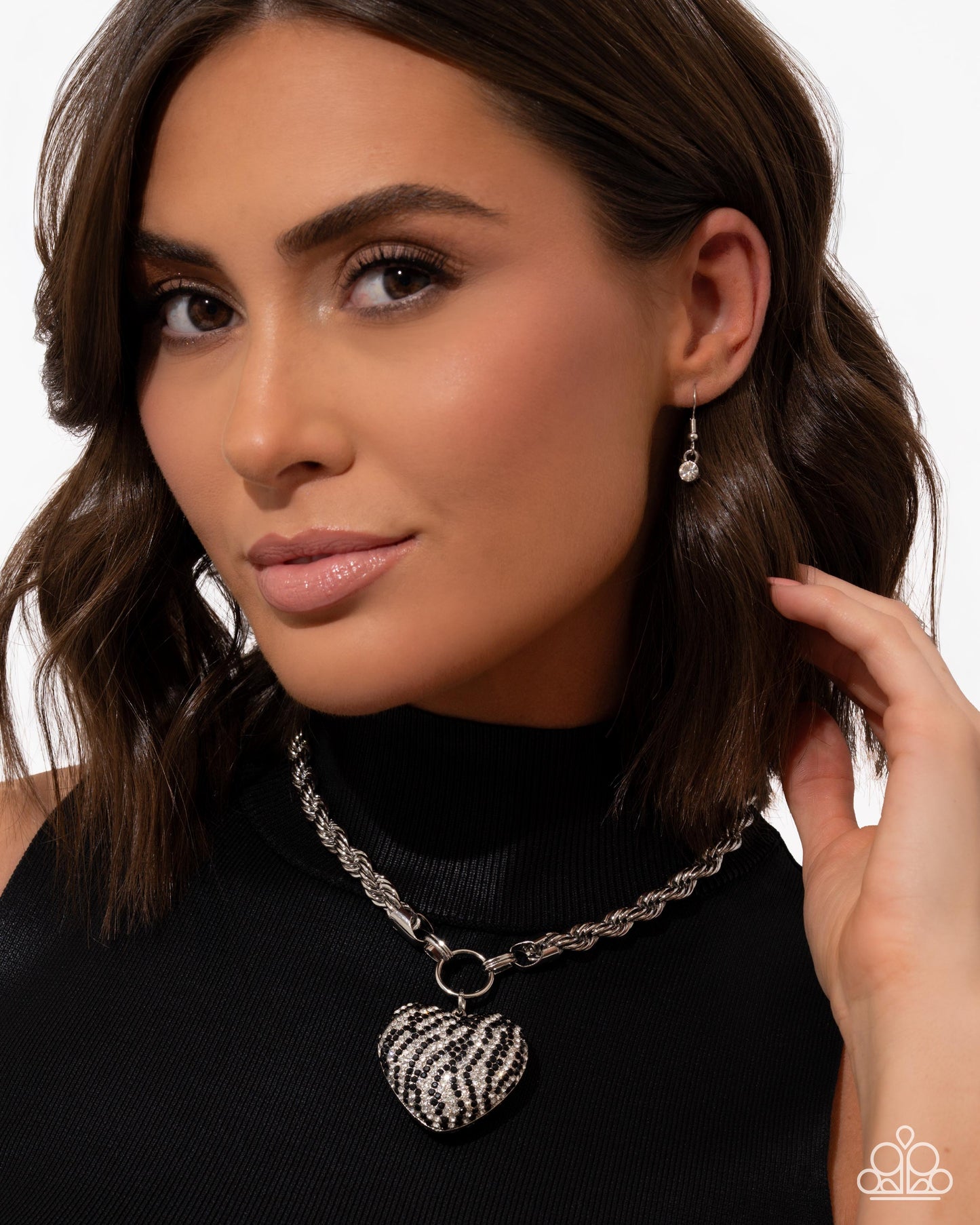 Striped Selfie - Black Necklace and Striped Sentiment Black Bracelet Set