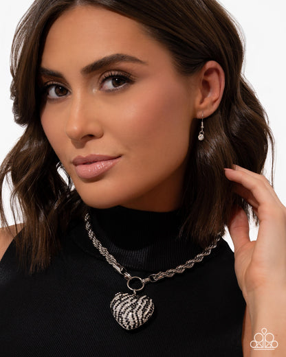 Striped Selfie - Black Necklace and Striped Sentiment Black Bracelet Set