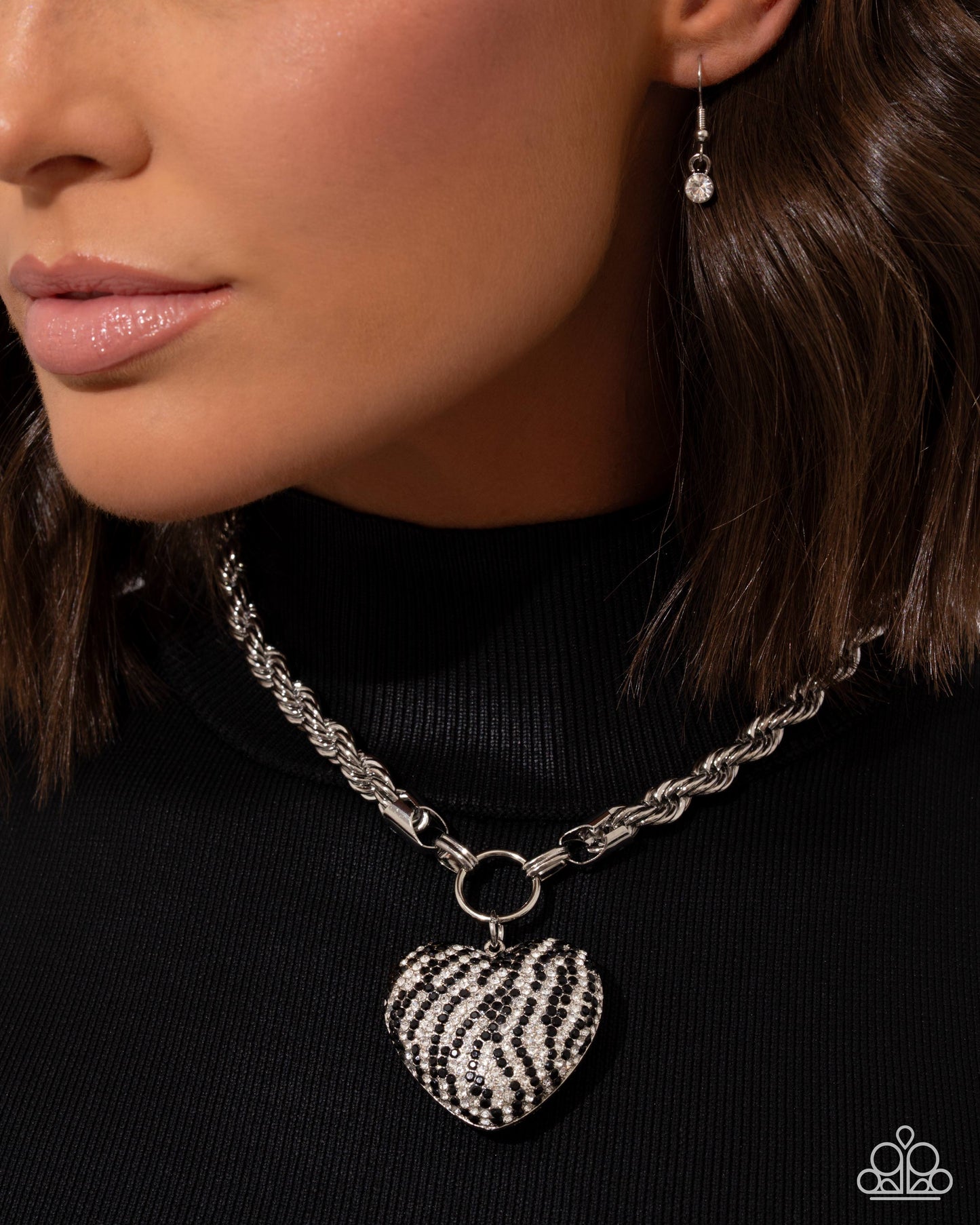 Striped Selfie - Black Necklace and Striped Sentiment Black Bracelet Set