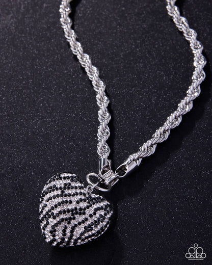Striped Selfie - Black Necklace and Striped Sentiment Black Bracelet Set