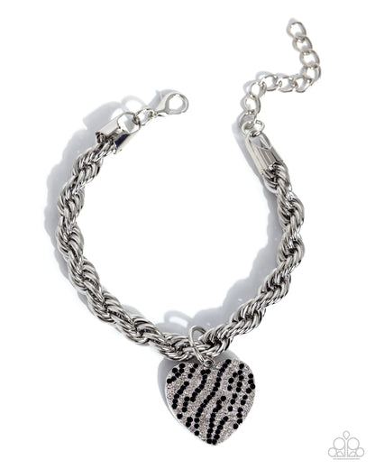 Striped Selfie - Black Necklace and Striped Sentiment Black Bracelet Set