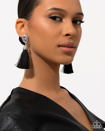 Iconic Zebra - Black - Paparazzi Post Earrings