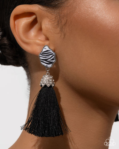 Iconic Zebra - Black - Paparazzi Post Earrings