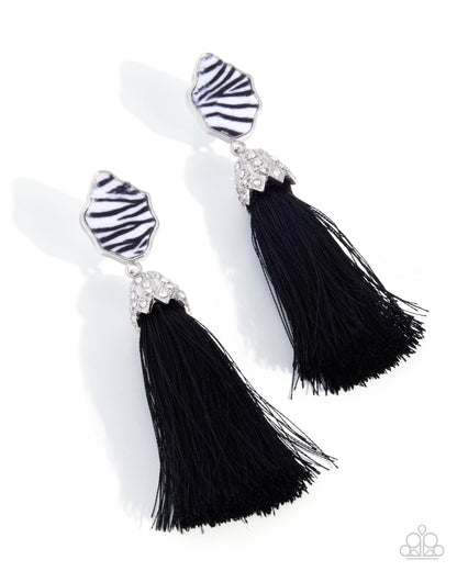 Iconic Zebra - Black - Paparazzi Post Earrings