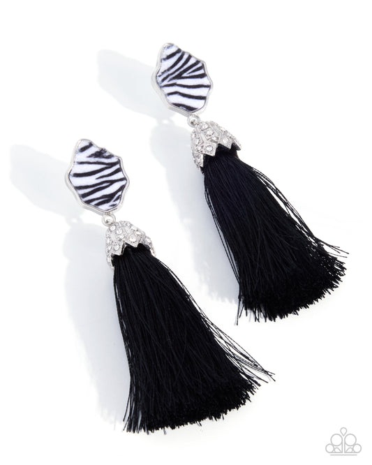 Iconic Zebra - Black - Paparazzi Post Earrings